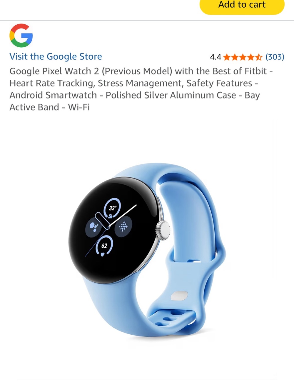 Google Pixel Watch 2 - Silver Case with Light Blue Band